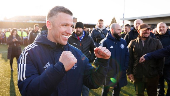 John Rooney Manager of Macclesfield FC celebrates after the match. Macclesfield v Crystal Palace, Emirates FA Cup, Third Round, Football, Leasing.com Stadium, Macclesfield, UK - 10 Jan 2026Macclesfiel ...