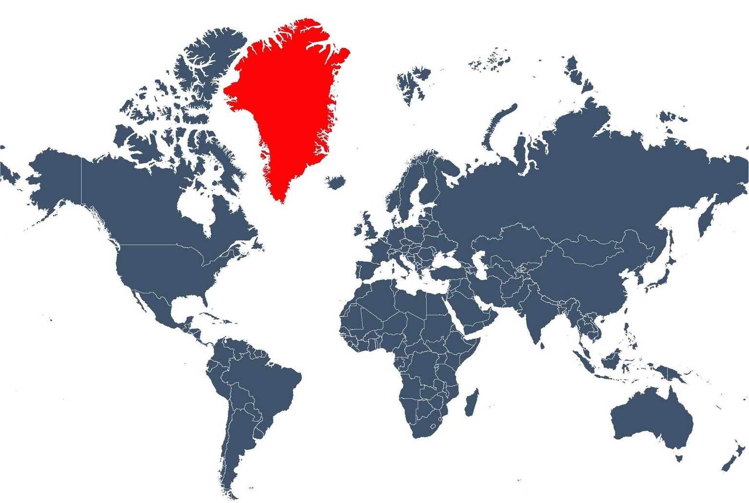 Weltkarte mit Grönland, Mercator-Projektion.