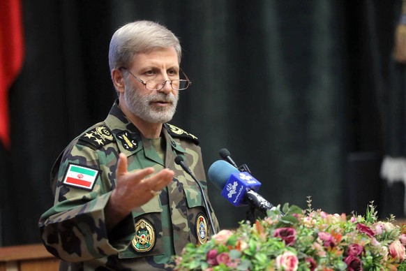 In this photograph released on Wednesday, Jan. 7, 2026, by the official website of the Iranian Army, Iran's army chief Maj. Gen. Amir Hatami speaks to military academy students, in Tehran, Iran.  ...
