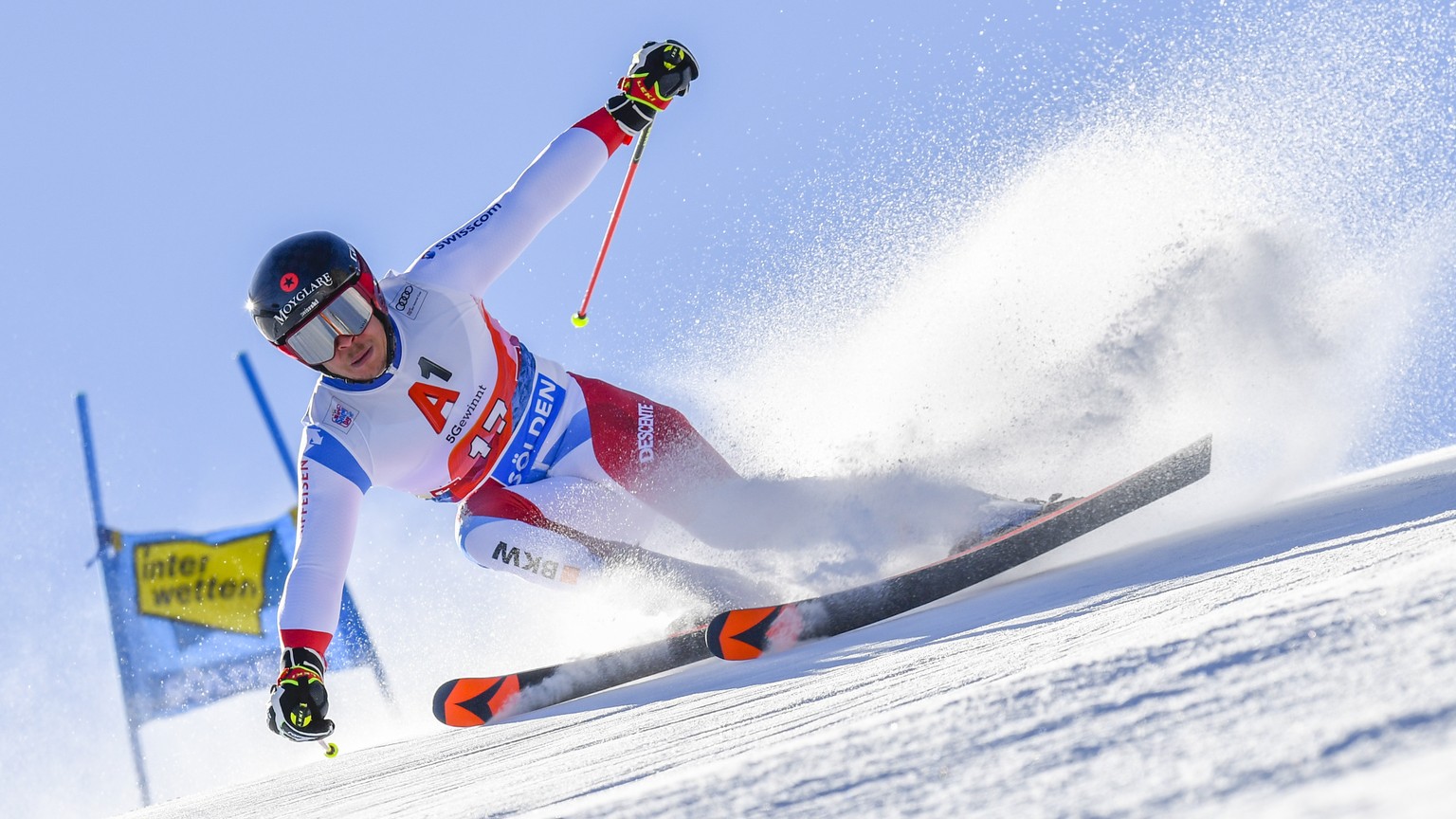 QAULITY REPEAT - Gino Caviezel of Switzerland in action during the first run of the Men&#039;s Giant Slalom race of the FIS Alpine Ski World Cup season opener on the Rettenbach glacier, in Soelden, Au ...