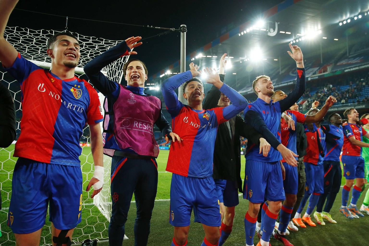 Basel team group, Mannschaftsbild, Totale Basel, FEBRUARY 23, 2023 - Football / Soccer : Basel team group celebrate after winning UEFA Europa Conference League Knock-out Play-off 2nd leg match between ...