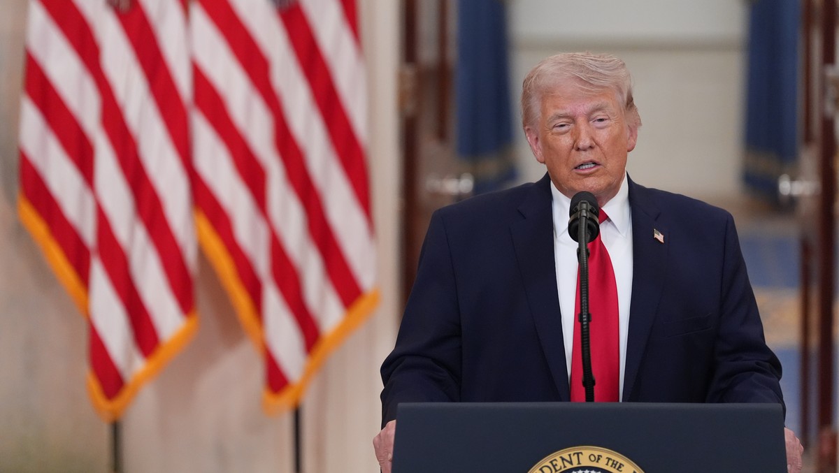 President Donald Trump speaks about the Iran war from the Cross Hall of the White House on Wednesday, April 1, 2026, in Washington. (AP Photo/Alex Brandon, Pool)
Trump Iran US