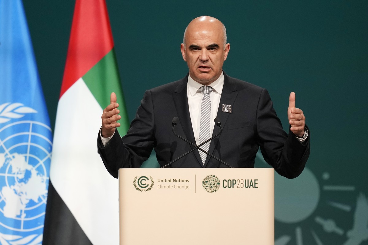 Alain Berset lors de son discours à la COP28, à Dubaï, vendredi.