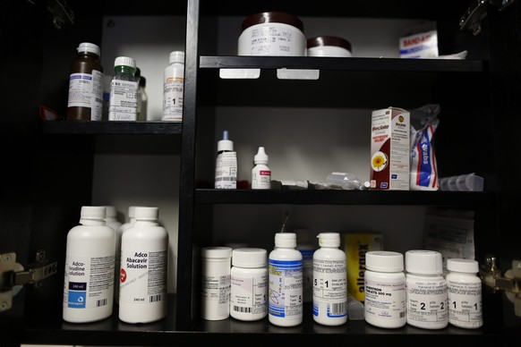 epa05432416 A cupboard containing Antiretroviral (ARV) drugs for children at the HOKISA childrens home in Masiphumelele, Cape Town, South Africa 19 July 2016. HOKISA stands for Homes For Kids In South ...