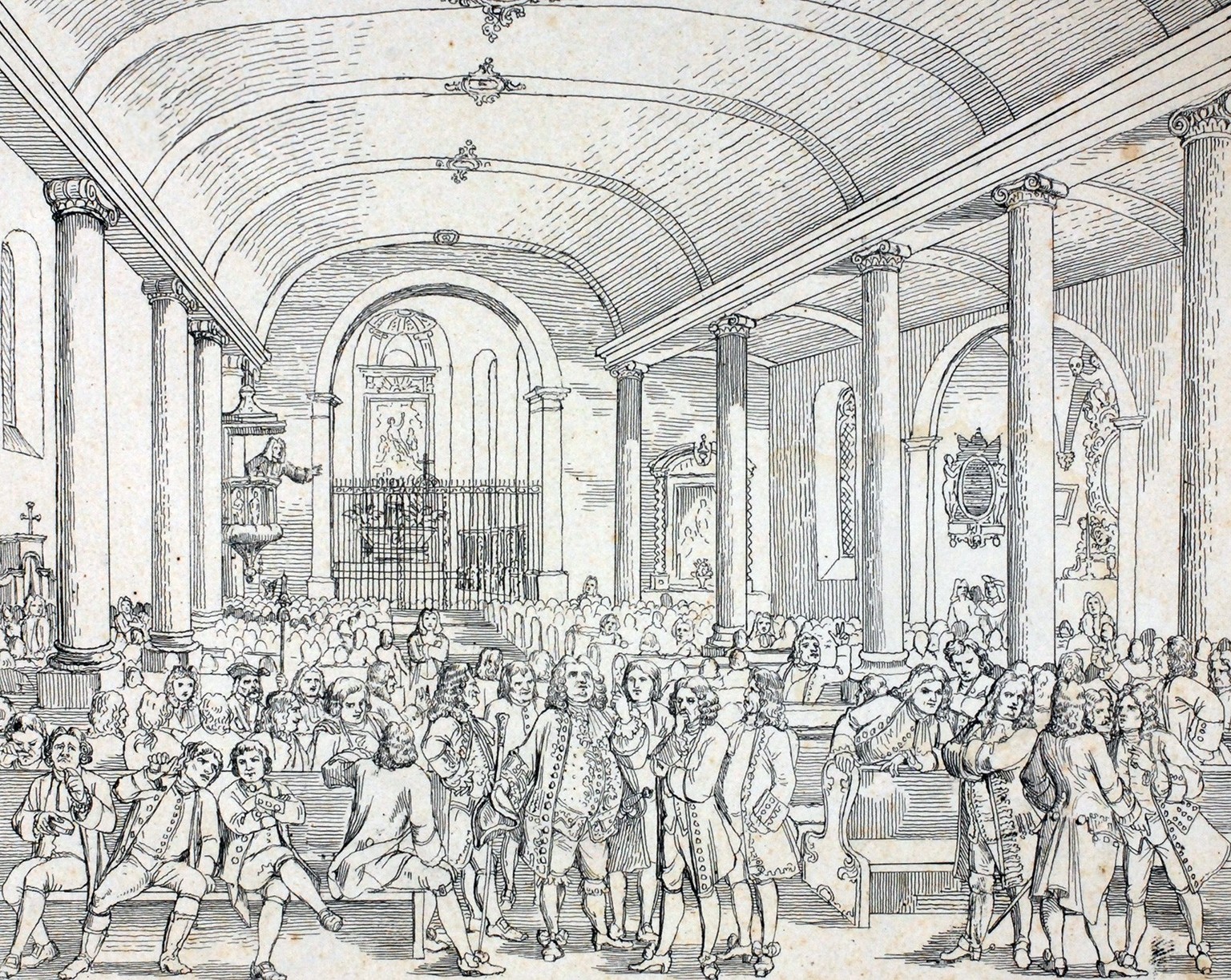 The contentious Stadtvenner election of April 17, 1723. This engraving was made in 1859, so the church is shown as it was after the classical reconstruction of 1823/25.  https://zbsolothurn.ch/sammlungen ...