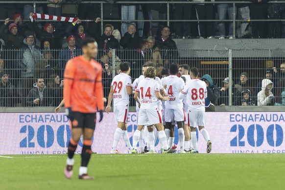 La joie des joueur du FC Sion, SIO apres le but (1:0), lors de la rencontre de football de Swiss Super League entre le FC Sion, SIO, et le Zuerich, FCZ, ce samedi 15 fevrier 2025 au Stade de Tourbillo ...