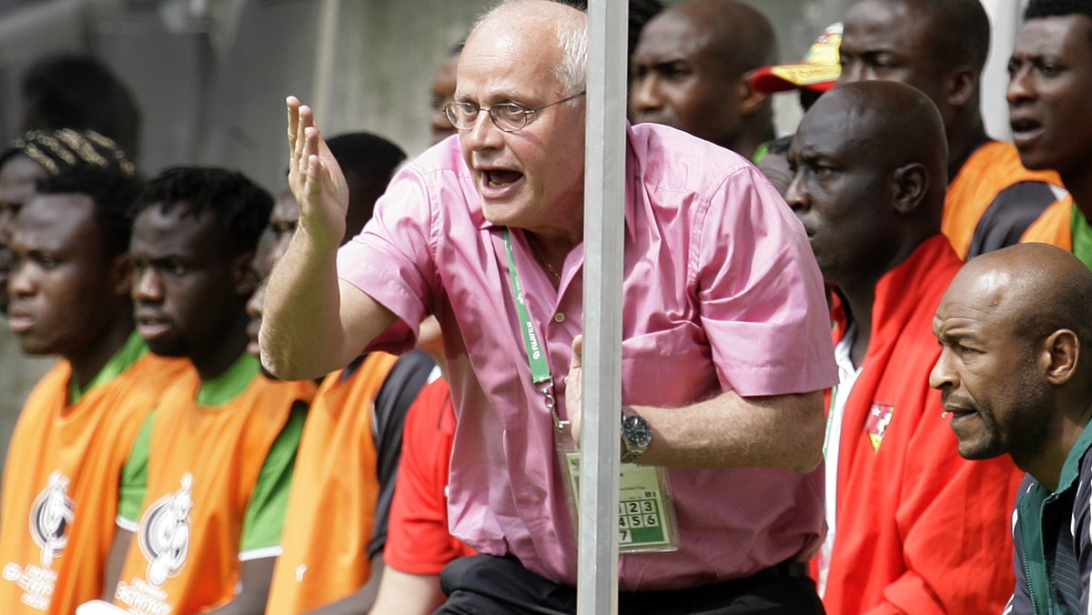 Togo's German coach Otto Pfister, center, reacts during the Germany 2006 Soccer World Cup, Group G, soccer match between Togo and Switzerland at Dortmund's stadium, Germany, Monday, June 19, ...