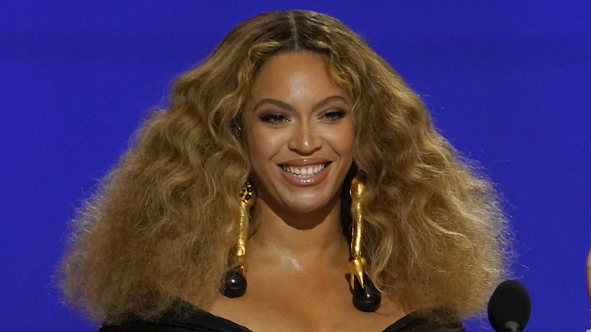 FILE - Beyonce appears at the 63rd annual Grammy Awards in Los Angeles on March 14, 2021. Beyoncé is nominated for nine Grammy Awards, including record and song of the year for