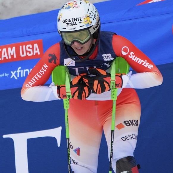 Switzerland&#039;s Camille Rast reacts after a women&#039;s slalom run at the World Cup Finals, Thursday, March 27, 2025, in Sun Valley, Idaho. (AP Photo/John Locher)
World Cup Slalom Skiing