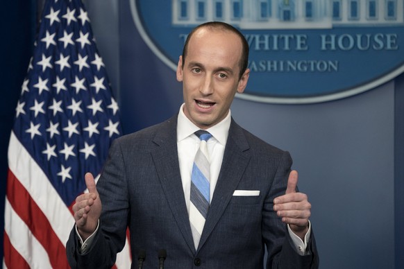 epa06121897 Senior Advisor for Policy to President Trump Stephen Miller responds to questions on the Trump administration&#039;s immigration policy announced today during the daily press briefing at t ...