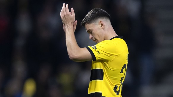 YB&#039;s Fabian Rieder leaves the pitch during the UEFA Champions League Play-offs 2nd leg match between Switzerland&#039;s BSC Young Boys and Israel&#039;s Maccabi Haifa, at the Wankdorf stadium, in ...