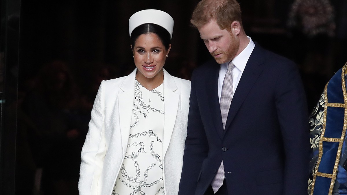 FILE - This March 11, 2019 file photo shows Meghan, the Duchess of Sussex and Britain's Prince Harry leave after attending the Commonwealth Service at Westminster Abbey on Commonwealth Day in Lon ...