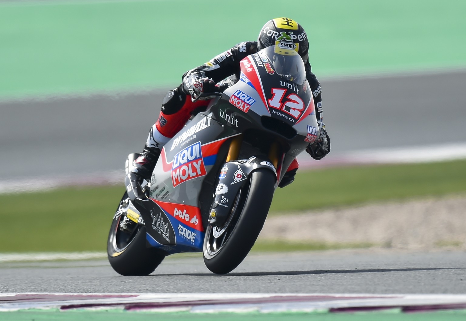 epa08276293 Swiss Moto2 rider Thomas Luthi of Liqui Moly Intact GP in action during the qualifying session of the Motorcycling Grand Prix of Qatar at the Losail International Circuit in Doha, Qatar, 0 ...