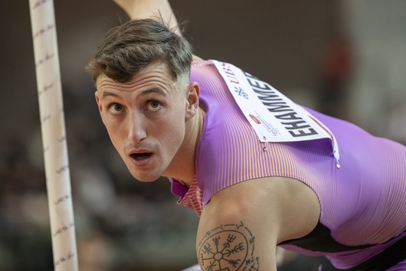 KEYPIX - Ehammer Simon during the Pole Vault Mens Final at Swiss Indoor Athletics Championships at Athletik Zentrum in St. Gallen, Switzerland, Saturday, February 28, 2026. (KEYSTONE/Andreas Becker)