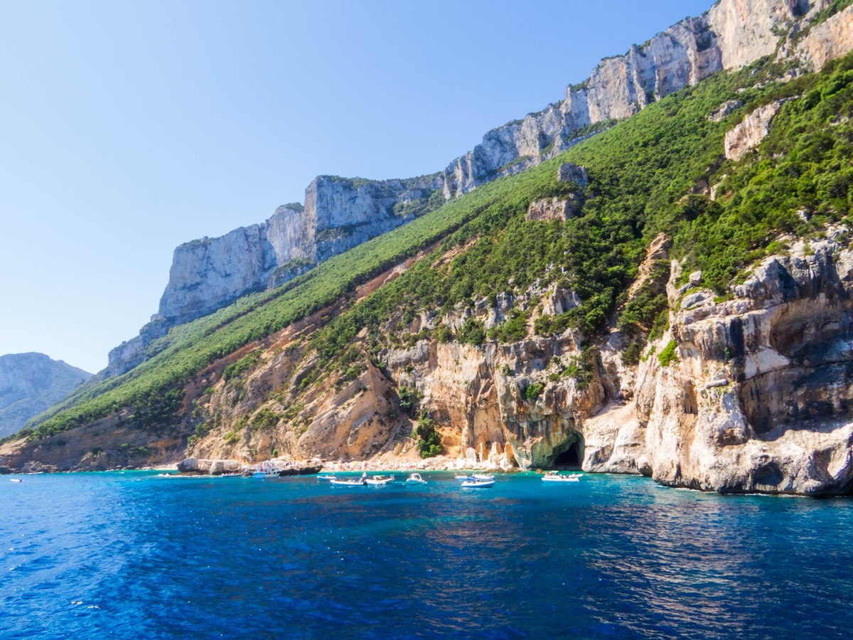 View of the amazing Cala Mariolu in the Gulf of Orosei in Sardinia, Italy xkwx bay beach beautiful blue clear coast coastline colorful costa crystal europe green holiday idyllic island italian italy l ...