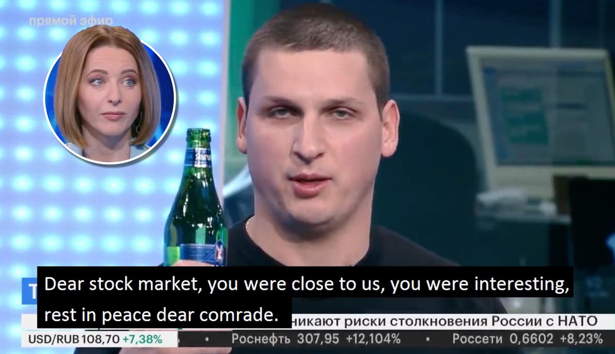 Der Börsenstratege Alexander Butmanov spricht einen Toast auf den russischen Aktienmarkt.