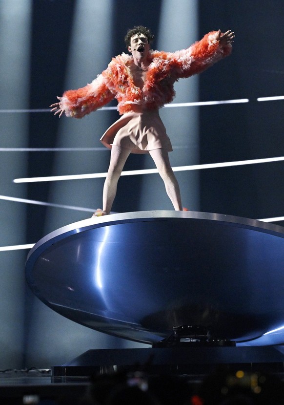 epa11334012 Nemo representing Switzerland with the song &#039;The Code&#039; performs during the final of the 68th edition of the Eurovision Song Contest (ESC) at the Malmo Arena, in Malmo, Sweden, 11 ...