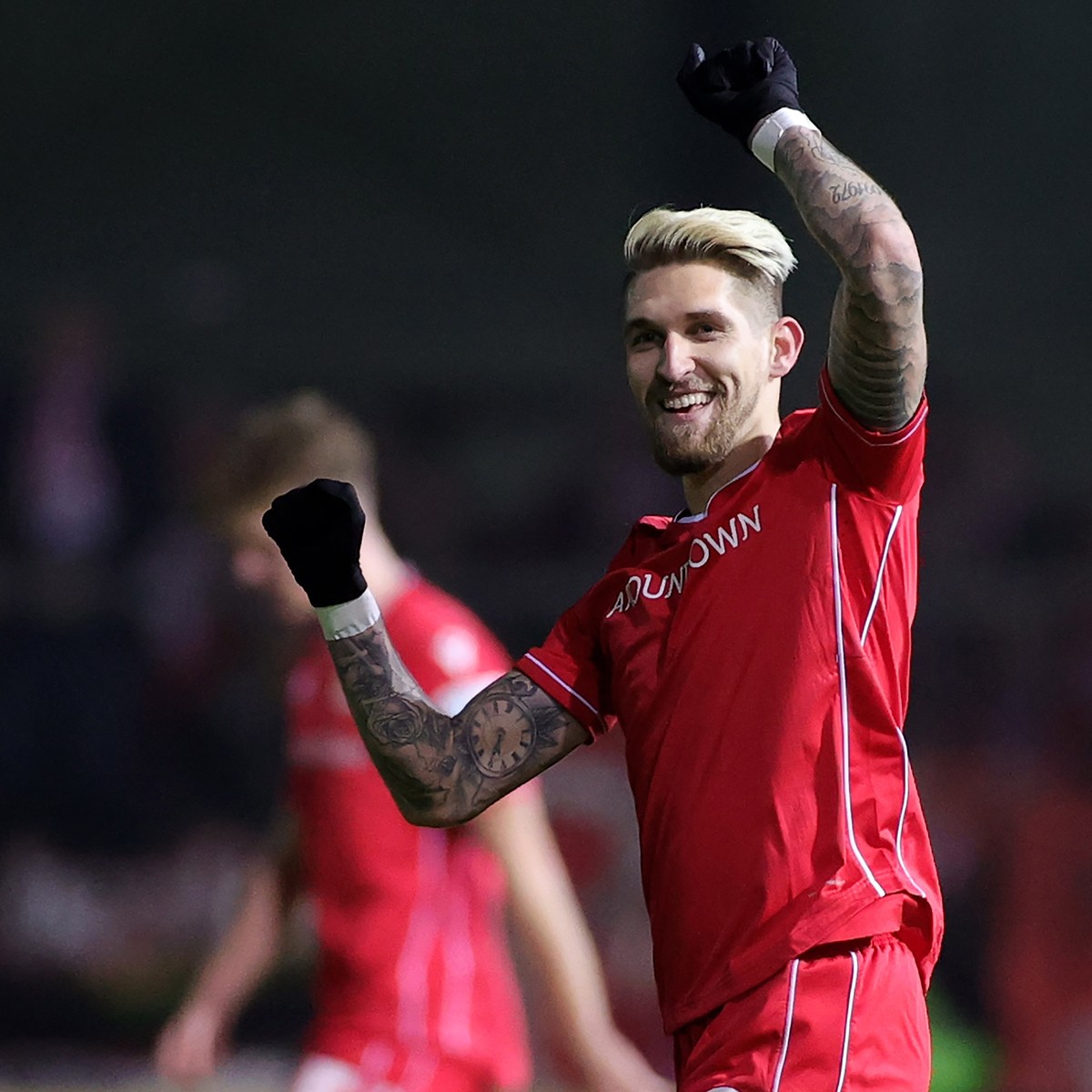 epa08195723 Union's Robert Andrich celebrates scoring during the German DFB Cup round of sixteen soccer match between SC Verl and FC Union Berlin in Verl, Germany, 05 February 2020. EPA/FRIEDEMAN ...