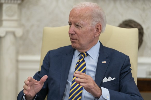 President Joe Biden speaks during a meeting with South African President Cyril Ramaphosa in the Oval Office of the White House, Friday, Sept. 16, 2022, in Washington. (AP Photo/Alex Brandon)
Joe Biden