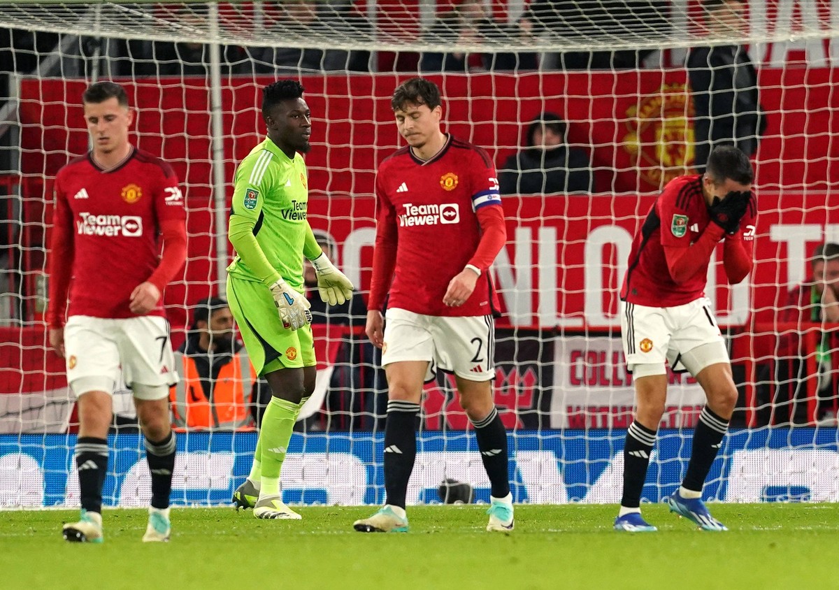Manchester United, ManU v Newcastle United - Carabao Cup - Fourth Round - Old Trafford Manchester United s Sergio Reguilon reacts after Newcastle United s Joe Willock not pictured scores their side s  ...