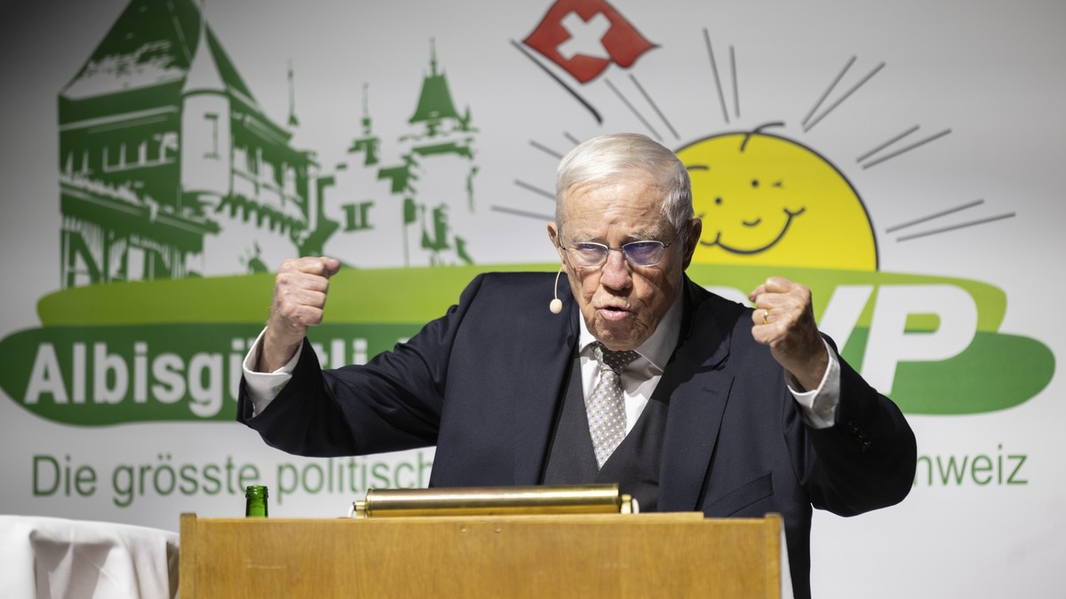 Alt Bundesrat Christoph Blocher spricht an der 36. Albisguetli-Tagung der SVP, aufgenommen am Freitag, 19. Januar 2024 in Zuerich. (KEYSTONE/Ennio Leanza)