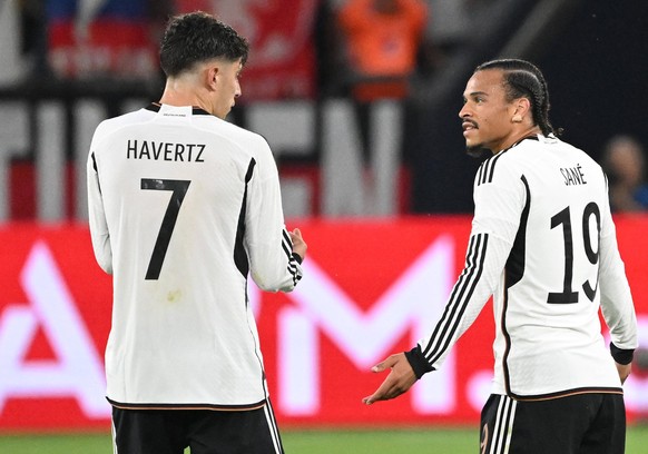 20.06.2023, xjhx, Fussball Länderspiel, Deutschland - Kolumbien emspor, v.l. Kai Havertz Deutsche Fussball Nationalmannschaft DFB, Leroy Sane Deutsche Fussball Nationalmannschaft DFB gesticulate DFL/D ...