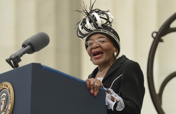 epa10717741 (FILE) Christine King Farris, sister of late Dr. Martin Luther King Jr., delivers remarks during the &#039;Let Freedom Ring&#039; commemoration event, at the Lincoln Memorial in Washington ...