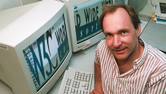 Tim Berners-Lee, 43, director of the World Wide Web Consortium at the Massachusetts Institute of Technology in Cambridge, Mass., poses in his office Monday, June 1, 1998. Berners-Lee, a native of Lond ...