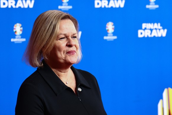 epa11007642 German Interior and Sports Minister Nancy Faeser attends the red carpet of the UEFA EURO 2024 final tournament draw at the Elbphilharmonie in Hamburg, Germany, 02 December 2023. The UEFA E ...