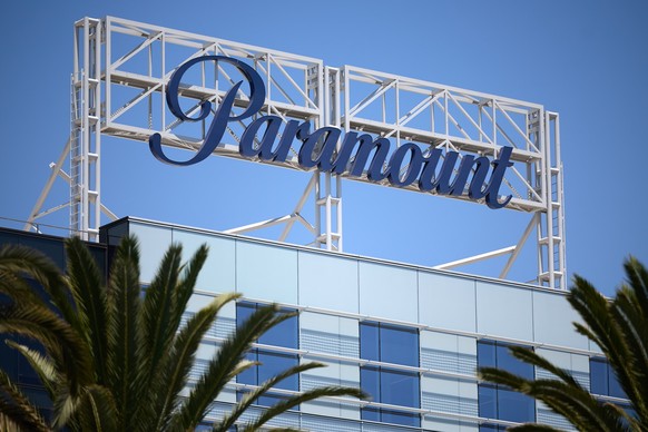 epa12289314 Paramount signage is on display in Los Angeles, California, USA, 07 August 2025. Paramount Global and Skydance Media have completed their $8.4 billion merger, with the company renamed &amp ...
