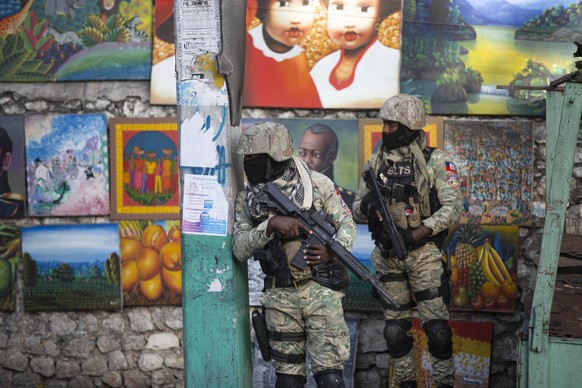 Soldiers patrol in Petion Ville, the neighborhood where the late Haitian President Jovenel Moise lived in Port-au-Prince, Haiti, Wednesday, July 7, 2021. Mo?