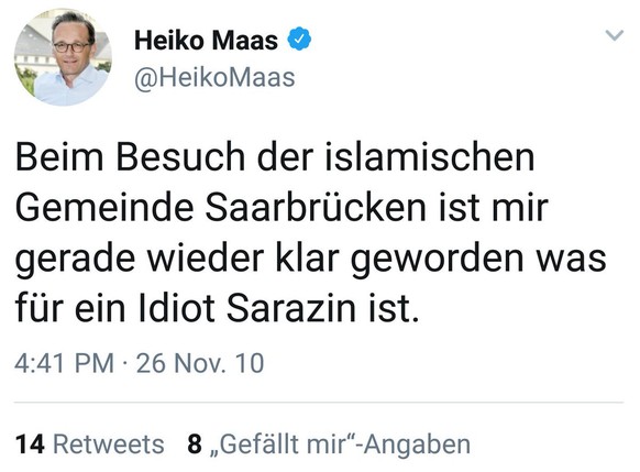 Heiko Maas gelöschter Tweet. Sarazin.