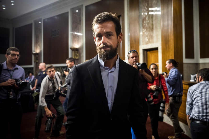 epa06999081 CEO of Twitter Jack Dorsey departs after testifying before a Senate Intelligence Committee hearing on &#039;foreign influence operations and their use of social media platforms&#039; in th ...