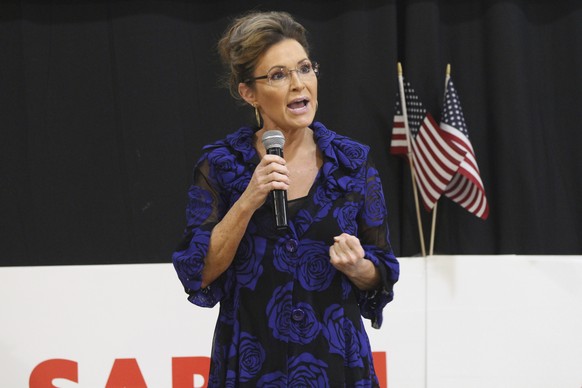 Sarah Palin, a Republican seeking the sole U.S. House seat in Alaska, addresses supporters Thursday, June 2, 2022, in Anchorage, Alaska, during an event that featured former President Donald Trump who ...