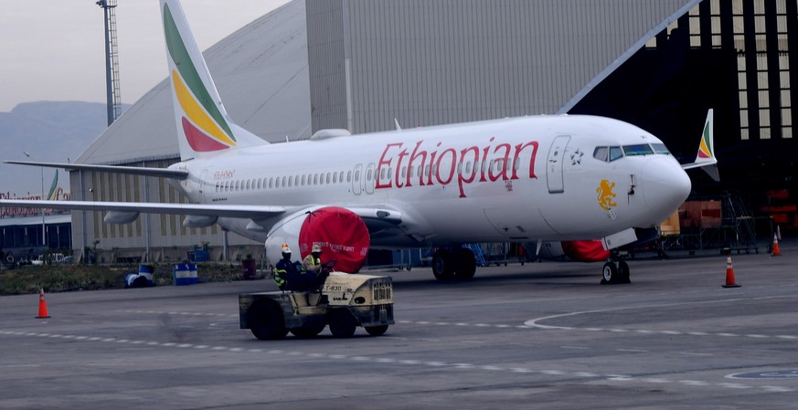 epa07484071 An Ethiopean Airlines Boeing 737 Max 8 parked at Bole International airport, Addis Ababa, Ethiopia, 04 April 2019. Ethiopian civil aviation have grounded all their Boeing Max 8 planes. Eth ...