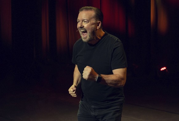 This image released by Netflix shows comedian Ricky Gervais in a scene from his comedy special &quot;Ricky Gervais: Armageddon.&quot; (Netflix via AP)