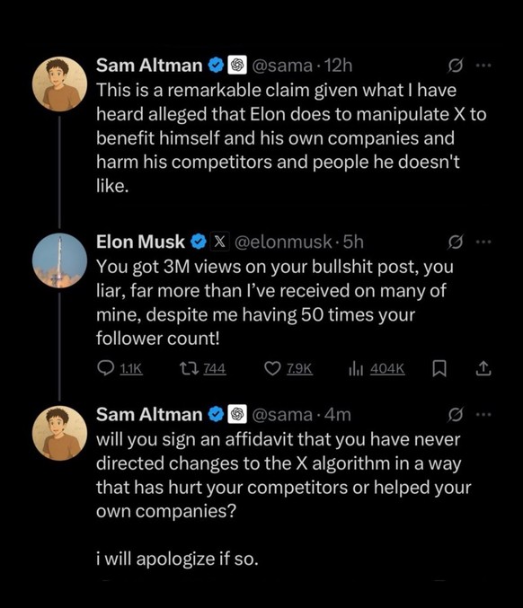 OpenAI-Chef Sam Altman und Elon Musk zoffen auf Twitter.