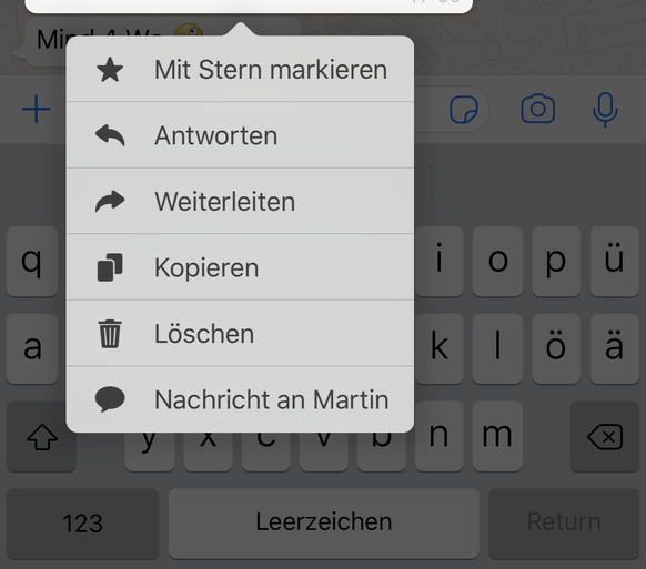 So sieht das Kontextmenü auf dem iPhone aus.