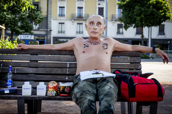 A protester disguised as President Vladimir Putin during a peaceful rally to speak up against political repressions, human rights violations and antidemocratic rule in Russia, this Tuesday, June 15th  ...