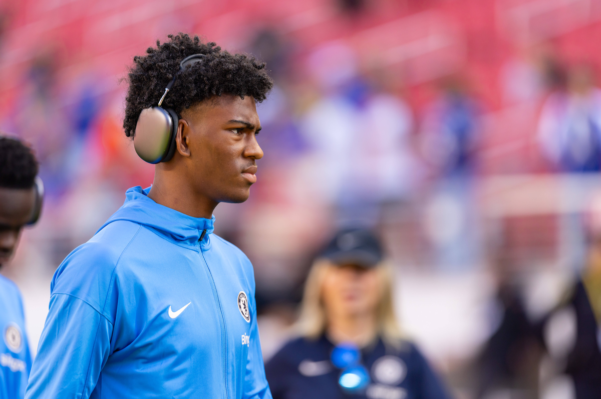SANTA CLARA, CA - JULY 24: Chelsea defender Josh Acheampong (34) before the friendly soccer match between Chelsea and Wrexham on July 24, 2024 at Levi s Stadium in Santa Clara, CA. (Photo by Matthew H ...