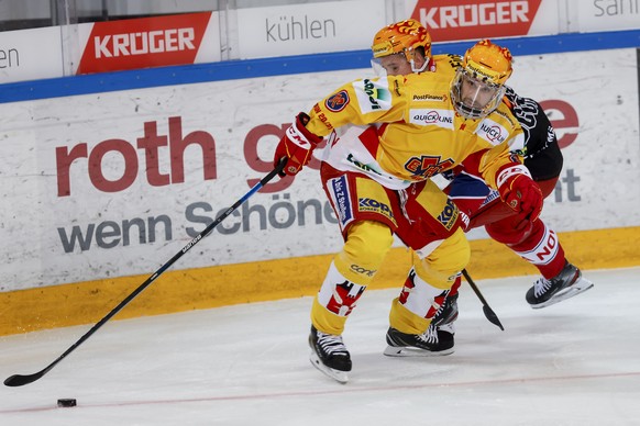 Biels Topscorer Luca Cunti beim Eishockey Preplayoffs-Spiel der National League zwischen dem SC Rapperswil-Jona und dem EHC Biel, am Freitag, 9. April 2021, im Lido in Rapperswil. (PostFinance/KEYSTON ...