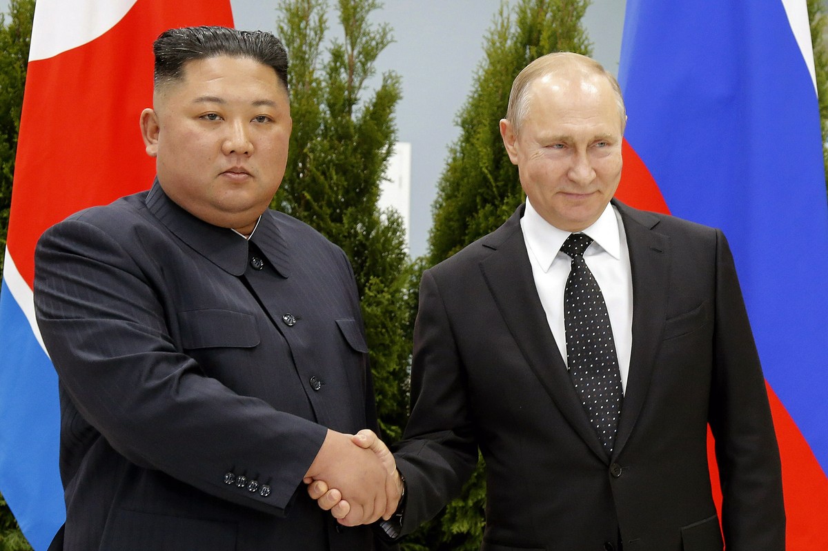 FILE - Russian President Vladimir Putin, right, and North Korea's leader Kim Jong Un shake hands during their meeting in Vladivostok, Russia, April 25, 2019. North Korea says it has not exported  ...