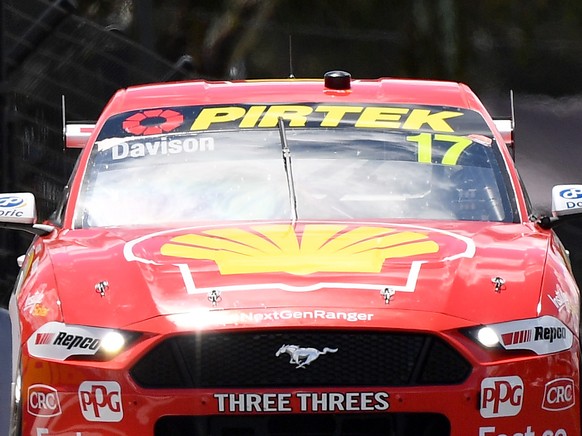 epa09618058 Will Davison drives the Shell V-Power Racing Ford Mustang during a practice session of the 2021 Bathurst 1000 at Mount Panorama, in Bathurst, NSW, Australia, 03 December 2021. EPA/DAN HIMB ...