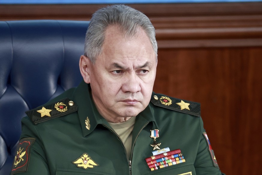 Russian Defense Minister Sergei Shoigu attends a meeting of Russian President Vladimir Putin with senior military officers in Moscow, Russia, Wednesday, Dec. 21, 2022. (Sergey Fadeichev, Sputnik, Krem ...