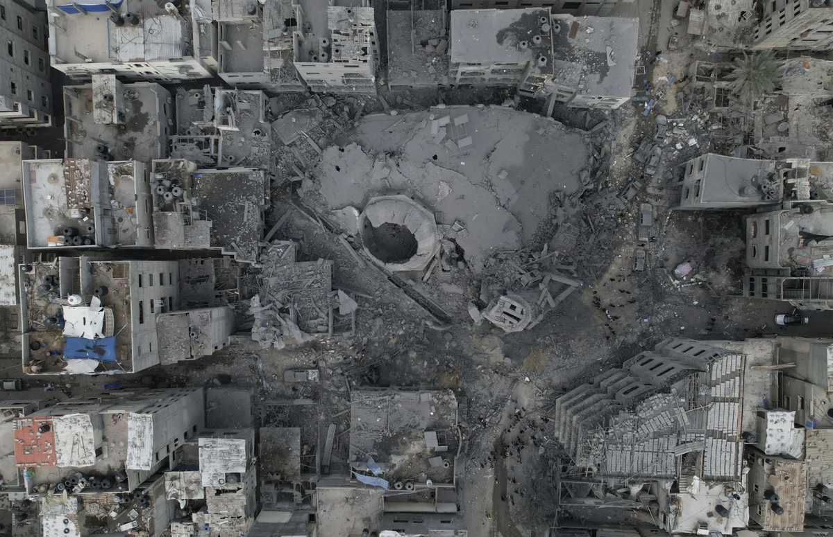 Les décombres d'une mosquée dans la ville de Gaza. Elle a été détruite par un missile israélien.
