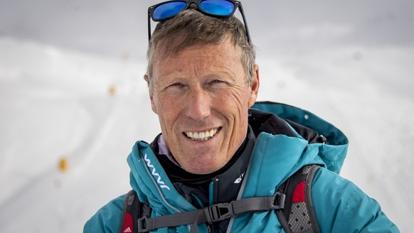Pirmin Zurbriggen, ambassador and former ski racer of Switzerland poses front of the new ski slope &quot;Gran Becca&quot; which will be used in the ski world cup calendar during a medias visit between ...