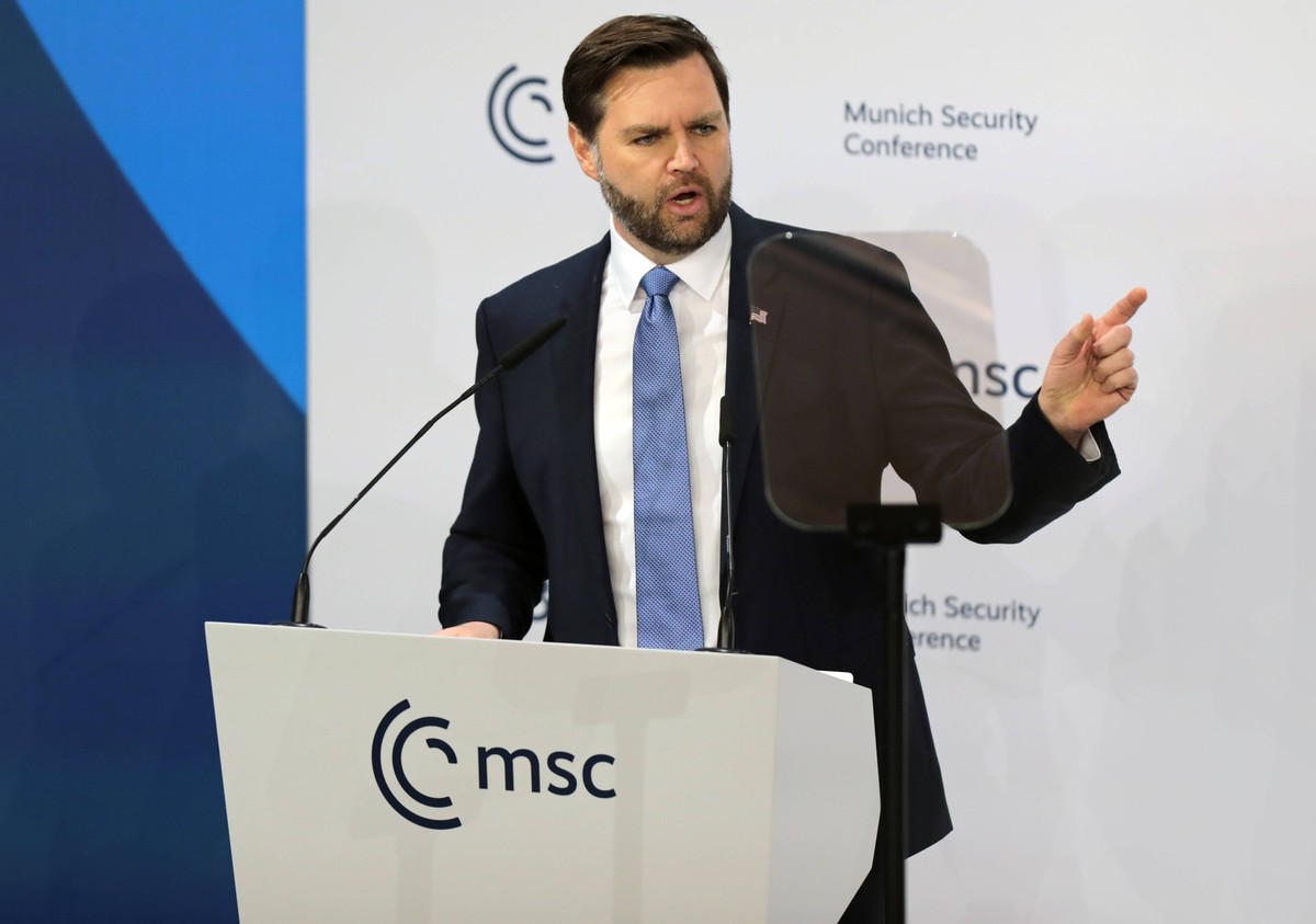 JD Vance, lors de sa prise de parole à Munich, en février de cette année.