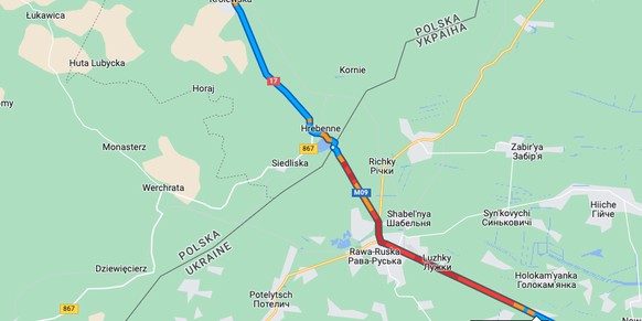 Stau an der Grenze zu Polen (Freitag, 13 Uhr, Schweizer Zeit).