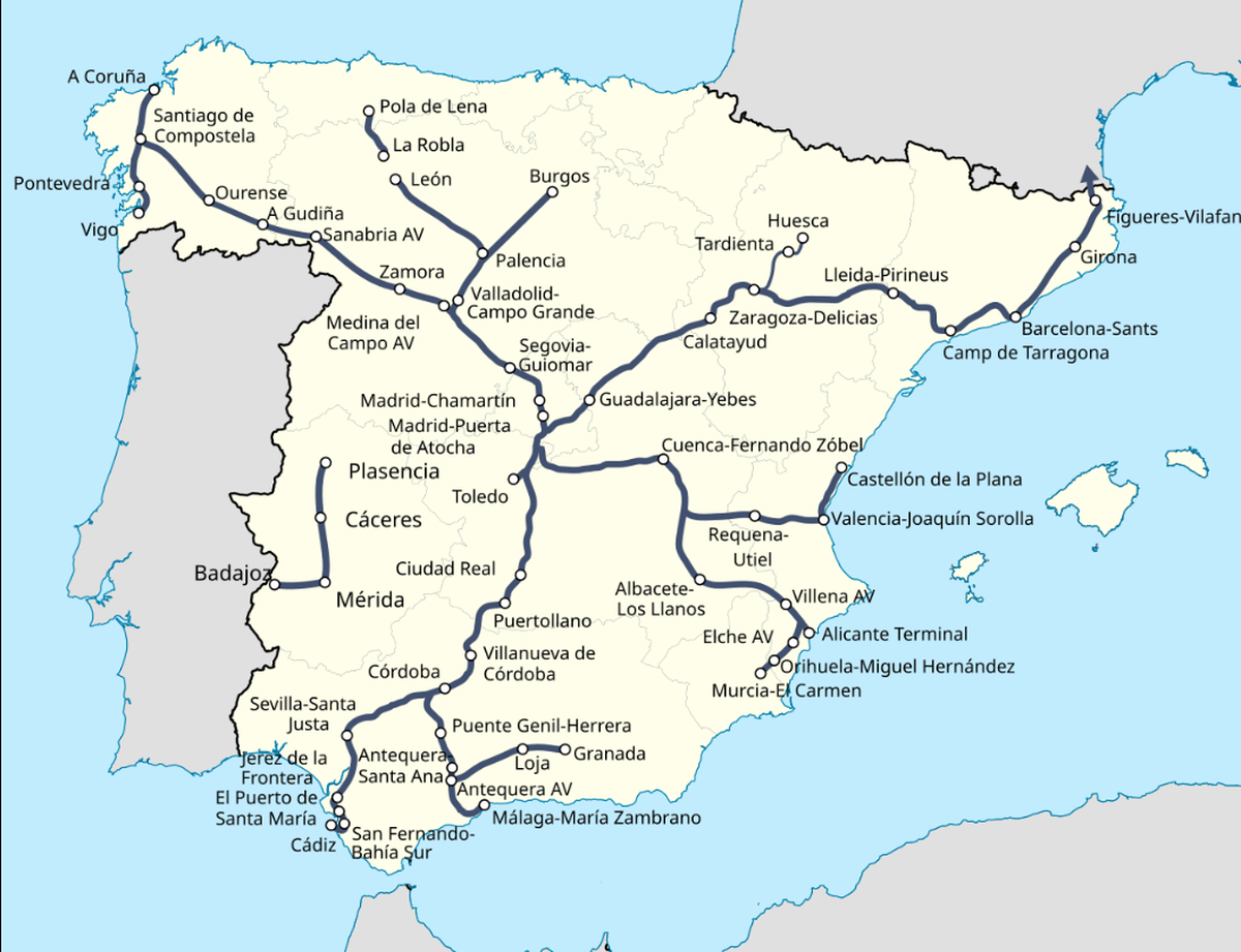 Lignes à grande vitesse en service en mai 2024 en Espagne