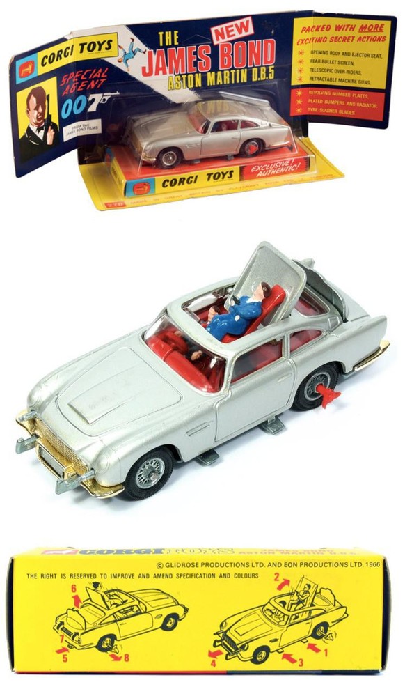 James Bond Aston Martin Corgi Toys 1965 https://jamesbond.fandom.com/wiki/1935_Bentley_3%C2%BD_Litre